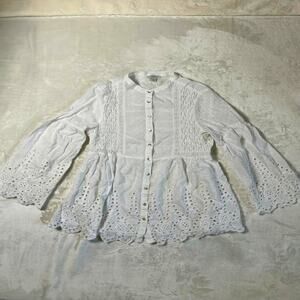 Sundance Boho Blouse Women's M Crochet Lace Flared Sleeve White Whimsy Cottage